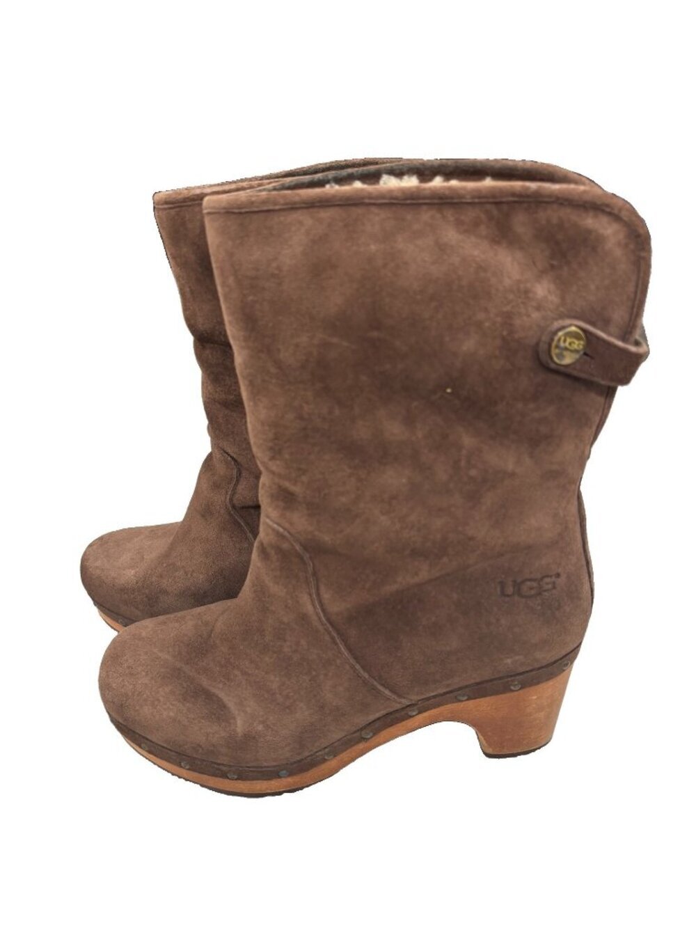 UGG Women's Lynnea Shearling Ankle Clog Boots Sheepskin Lining US 6 Brown Cuffs